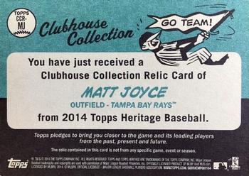 2014 Topps Heritage - Clubhouse Collection Relics #CCR-MJ Matt Joyce Back
