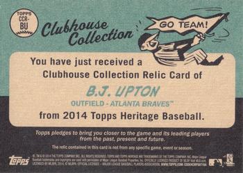 2014 Topps Heritage - Clubhouse Collection Relics #CCR-BU B.J. Upton Back