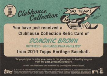 2014 Topps Heritage - Clubhouse Collection Relics #CCR-DB Domonic Brown Back