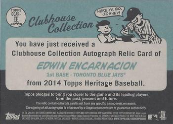 2014 Topps Heritage - Clubhouse Collection Autograph Relics #CCAR-EE Edwin Encarnacion Back