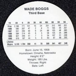 1991 Cadaco Discs #NNO Wade Boggs Back