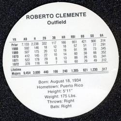 1991 Cadaco Discs #NNO Roberto Clemente Back