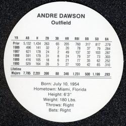 1991 Cadaco Discs #NNO Andre Dawson Back