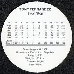 1991 Cadaco Discs #NNO Tony Fernandez Back