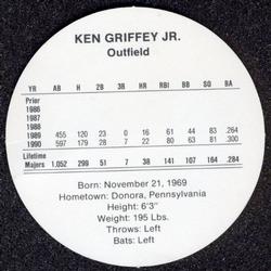 1991 Cadaco Discs #NNO Ken Griffey Jr. Back