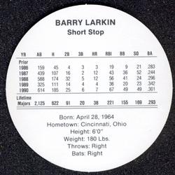 1991 Cadaco Discs #NNO Barry Larkin Back