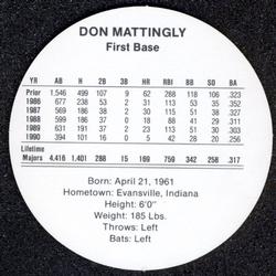 1991 Cadaco Discs #NNO Don Mattingly Back