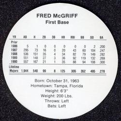 1991 Cadaco Discs #NNO Fred McGriff Back
