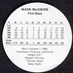1991 Cadaco Discs #NNO Mark McGwire Back
