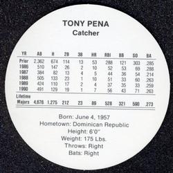 1991 Cadaco Discs #NNO Tony Pena Back