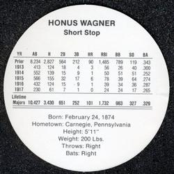 1991 Cadaco Discs #NNO Honus Wagner Back