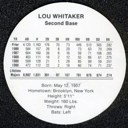 1991 Cadaco Discs #NNO Lou Whitaker Back