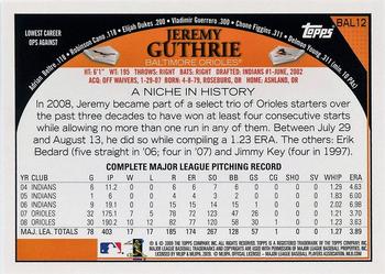 2009 Topps Baltimore Orioles #BAL12 Jeremy Guthrie Back
