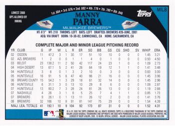 2009 Topps Milwaukee Brewers #MIL8 Manny Parra Back