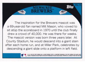 2009 Topps Milwaukee Brewers #MIL15 Bernie Brewer Back
