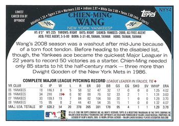 2009 Topps New York Yankees #NYY4 Chien-Ming Wang Back
