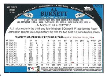 2009 Topps New York Yankees #NYY8 A.J. Burnett Back