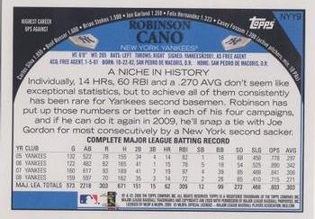 2009 Topps New York Yankees #NYY9 Robinson Cano Back