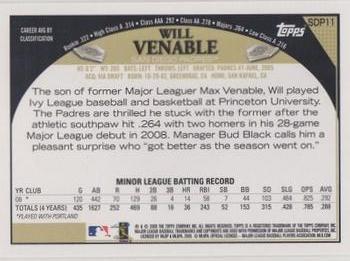 2009 Topps San Diego Padres #SDP11 Will Venable Back