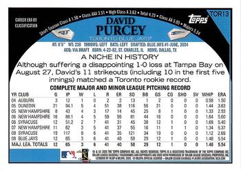 2009 Topps Toronto Blue Jays #TOR13 David Purcey Back
