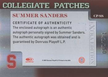 2007 Donruss Elite Extra Edition - Collegiate Patches #CP-SS Summer Sanders Back