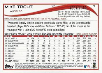 2014 Topps Opening Day - Blue #1 Mike Trout Back