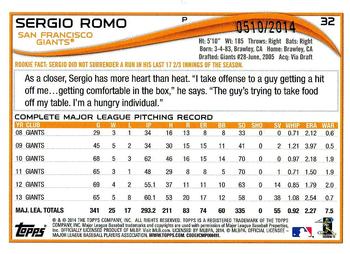 2014 Topps Opening Day - Blue #32 Sergio Romo Back