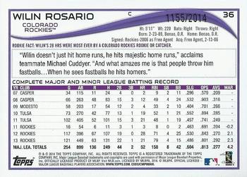 2014 Topps Opening Day - Blue #36 Wilin Rosario Back