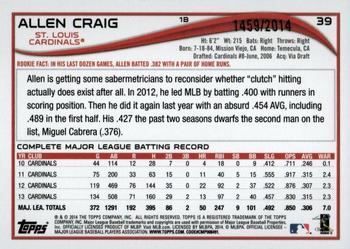 2014 Topps Opening Day - Blue #39 Allen Craig Back