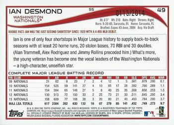 2014 Topps Opening Day - Blue #49 Ian Desmond Back