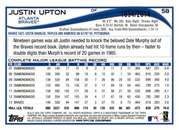 2014 Topps Opening Day - Blue #58 Justin Upton Back