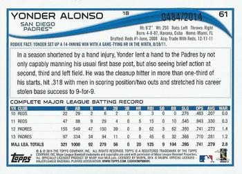 2014 Topps Opening Day - Blue #61 Yonder Alonso Back