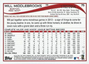 2014 Topps Opening Day - Blue #75 Will Middlebrooks Back