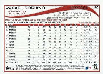 2014 Topps Opening Day - Blue #82 Rafael Soriano Back