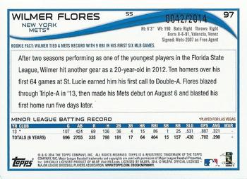 2014 Topps Opening Day - Blue #97 Wilmer Flores Back