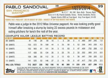2014 Topps Opening Day - Blue #99 Pablo Sandoval Back