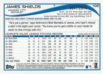 2014 Topps Opening Day - Blue #102 James Shields Back