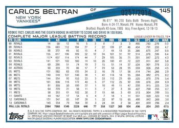 2014 Topps Opening Day - Blue #145 Carlos Beltran Back