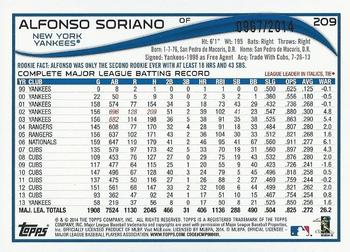 2014 Topps Opening Day - Blue #209 Alfonso Soriano Back