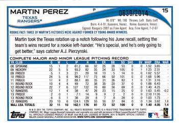 2014 Topps Opening Day - Blue #15 Martin Perez Back