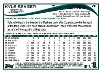 2014 Topps Opening Day - Blue #28 Kyle Seager Back