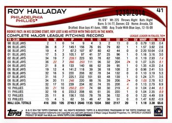 2014 Topps Opening Day - Blue #41 Roy Halladay Back
