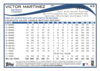 2014 Topps Opening Day - Blue #43 Victor Martinez Back