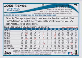 2014 Topps Opening Day - Blue #77 Jose Reyes Back