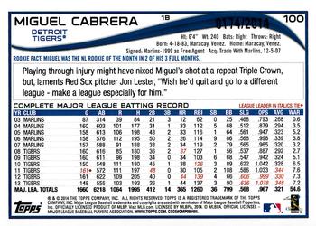 2014 Topps Opening Day - Blue #100 Miguel Cabrera Back
