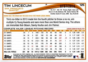 2014 Topps Opening Day - Blue #125 Tim Lincecum Back