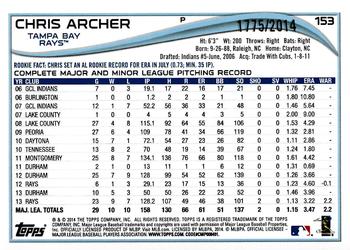 2014 Topps Opening Day - Blue #153 Chris Archer Back