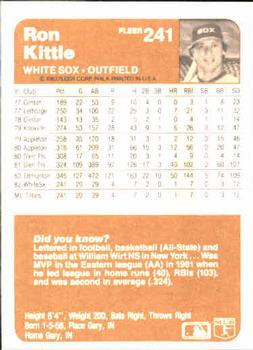 1983 Fleer #241 Ron Kittle Back