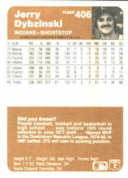 1983 Fleer #406 Jerry Dybzinski Back