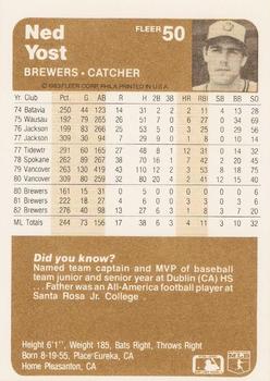 1983 Fleer #50 Ned Yost Back